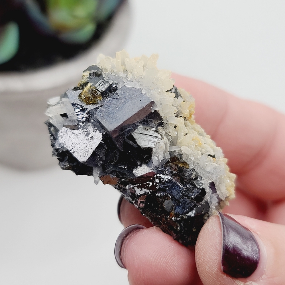 Sparkly Cubic Galena Covered in Needle Quartz Mineral Specimen